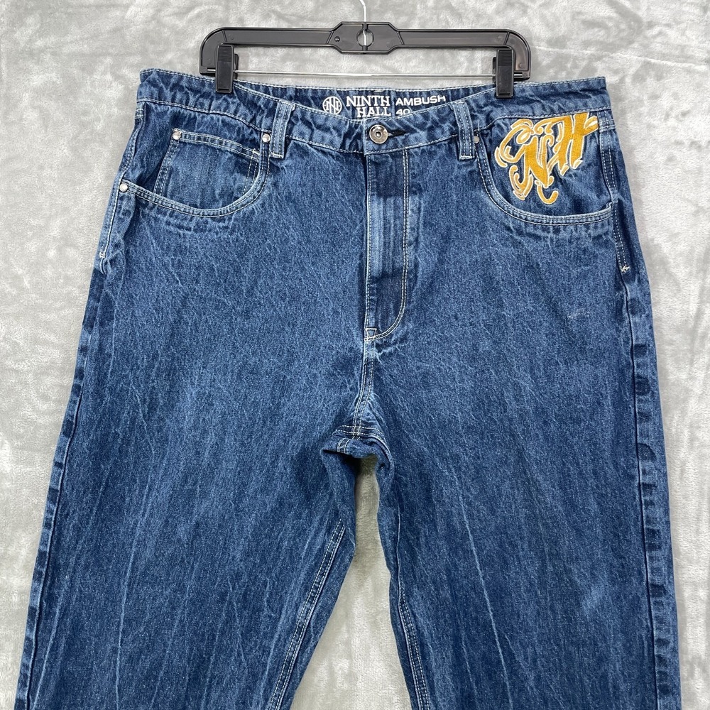 NINTH HALL AMBUSH Jeans Mens 40x27 Dragon Embroidered Baggy Wide Leg VTG Y2K - Picture 4 of 8